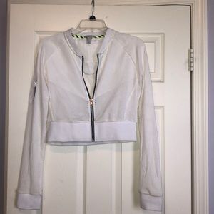 White Mesh Cropped Zip Up